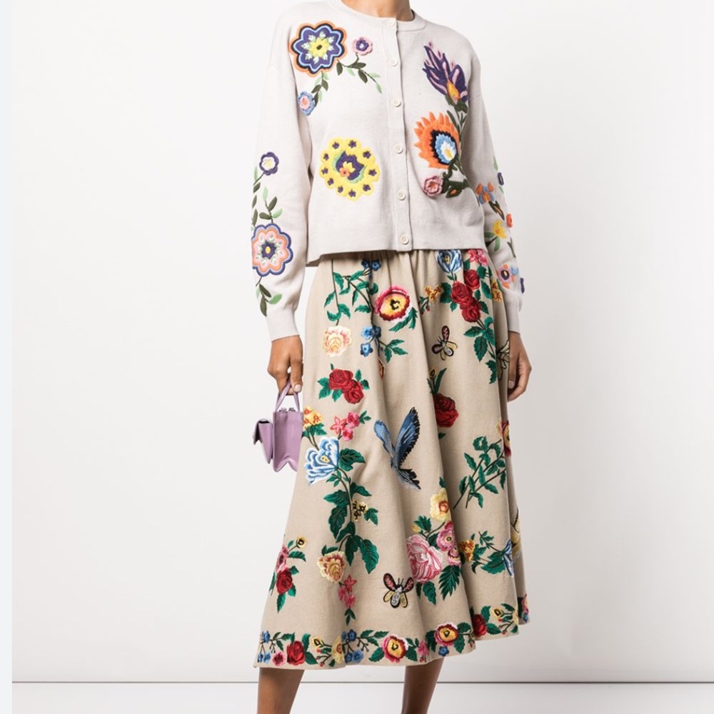 Alice + Olivia Lelia Embroidered Floral Cotton-Blend Cardigan